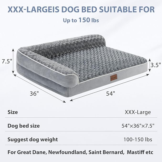 BFPETHOME Orthopedic Dog Beds for Large Dogs-Waterproof Sofa Dog Bed with Removable Washable Cover