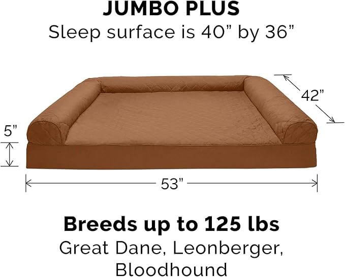 Furhaven Memory Foam Dog Bed for Large Dogs w/ Removable Bolsters & Washable Cover 125 lbs