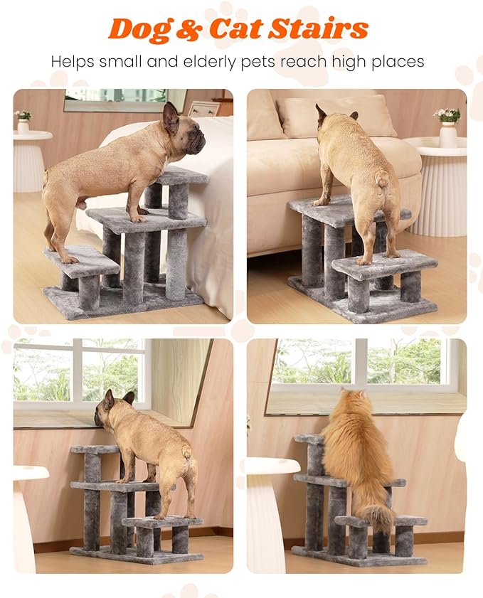 Pawque Dog Stairs for Small Dogs Old Cats 3 Combination 3 Steps-Grey