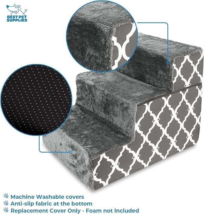 Best Pet Supplies Foldable Pet Stairs Cover for Foam Dog Ramps 3-Step