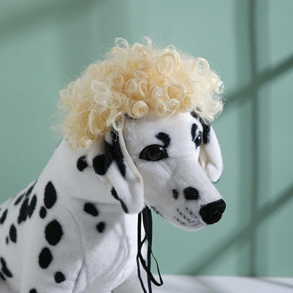 Funny Dog Cat Cosplay Wig, Headwear Apparel, Pet Costumes, Cat Dress up for Halloween, Christmas, Parties, Festivals, Dog Wigs for Small Medium and Large Dogs (Blonde Short Curly Hair)