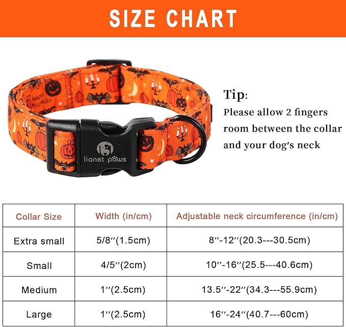 Lionet Paws Halloween Dogs Collar Orange 16-24 inches