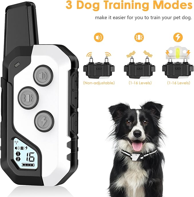 Dog Shock Collar, IP67 Waterproof Dog Training Collar with Remote, 3 Training Modes, Shock, Vibration and Beep, Rechargeable Electric Shock Collar for Large Medium Small Dog