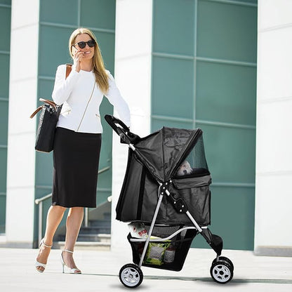 Pet Strollers for Small Medium Dogs & Cats 3-Wheel Dog