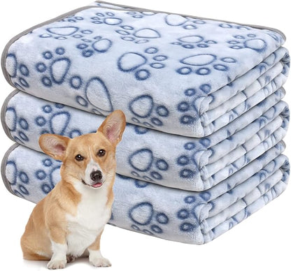 1 Pack 3 Dog Blankets for Small Dogs, Soft Fleece Dog Blanket Fluffy Pet Blanket Warm Sleep Mat Cute Paw Print Puppy Cat Blanket, Flannel Throw for Washable Dog Bed, Blanket for Dogs, 30"X20"