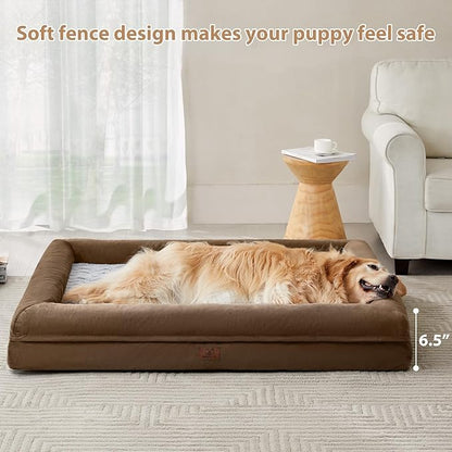 WNPETHOME Washable Dog Bed Medium Size Dog, Medium Waterproof Dog Couch with Removable Washable Cover & Anti-Slip Bottom, Dog Crate Bed with Sides(Brown)