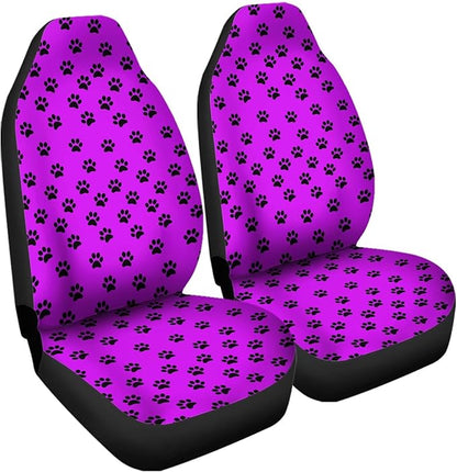Purple Black Dog Paw Printed Vehicle Bucket Seat Protetors 2 PCS