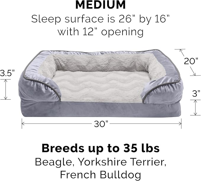 Furhaven Cooling Gel Dog Bed for Medium/Small Dogs w/ Removable Bolsters & Washable Cover 35 lbs