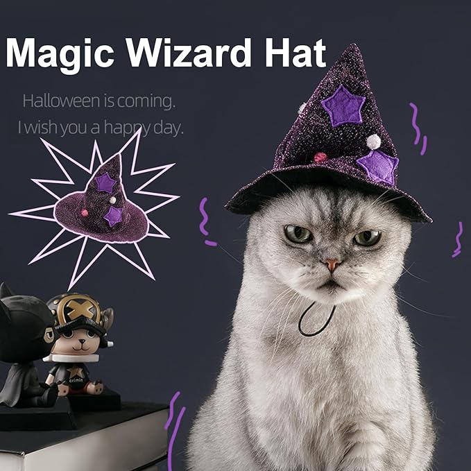 ABLAZEZAI Pet Halloween Costumes, Cat Vampire Cloak with Hat, Dog Cosplay Wizard Hat Cape Suit, Halloween Party Clothes Outfit for Small Medium Large Cats Dogs