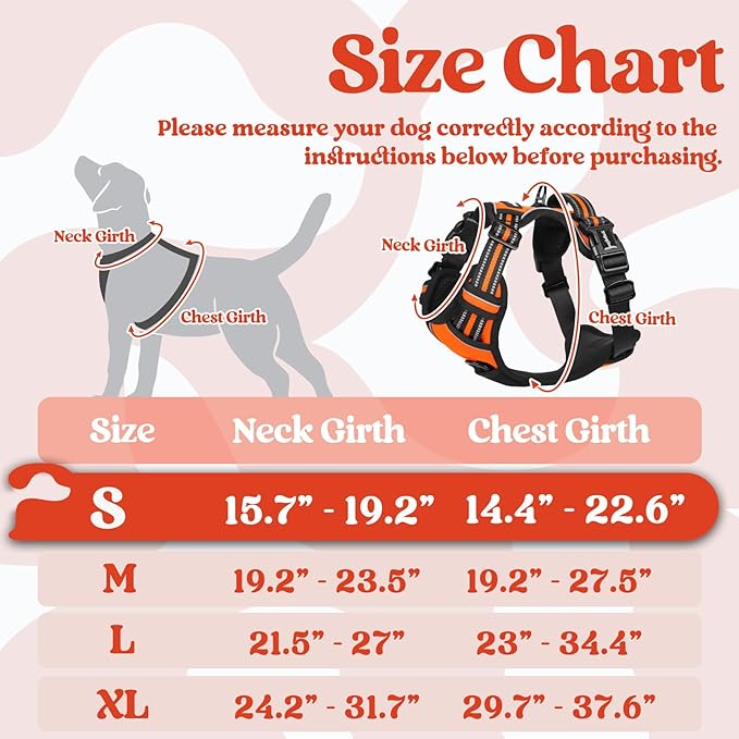 rabbitgoo Dog Harness Small Sized, No Pull Pet Harness with 3 Buckles, Adjustable Soft Padded Dog Vest with Instant Control Handle, Easy Walking Reflective Pet Vest for Small Dogs, Orange, S