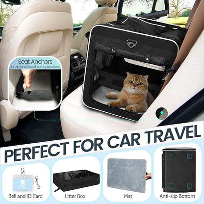 Petskd Extra Large Cat Carrier for 55LBS Pet Car Travel with Litter Box, 24"x17"x17" Soft Large Cats or Medium Dog Carrier with 5 Breathable Mesh Windows and Locking Zippers for Long Distance(Black)