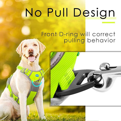 ThinkPet No Pull Harness Breathable Sport Harness with Handle-Dog Harnesses Reflective Adjustable for Medium Large Dogs,Back/Front Clip for Easy Control XL Neon Green