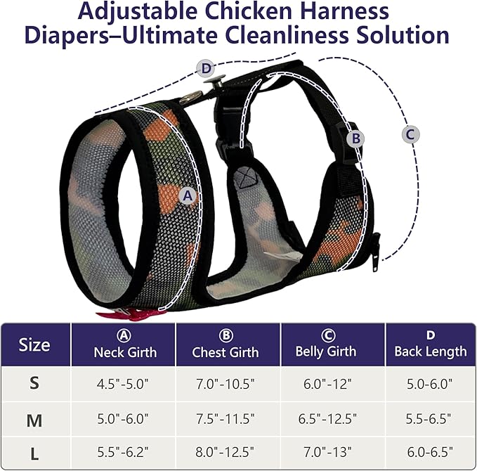 Premium Chicken Harness - Adjustable, Breathable, and Durable in Cool Camouflage Blue with Matching 5.4ft Leash for Happy Hens (Large, Camouflage Green)