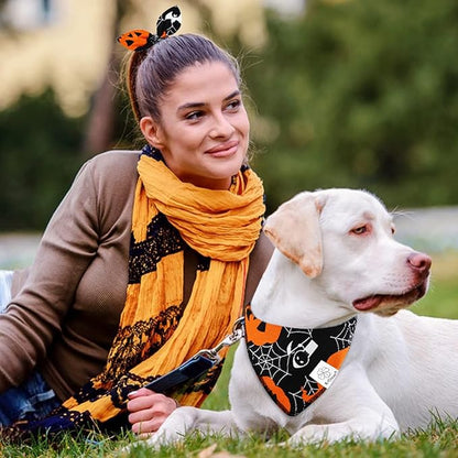 E-Clover Halloween Dog Bandanas-Pumpkin Dog Bandana Matching Scrunchie