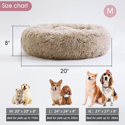 WESTERN HOME WH Calming Dog & Cat Bed, Anti-Anxiety Donut Cuddler Warming Cozy Soft Round Bed, Fluffy Faux Fur Plush Cushion Bed for Small Medium Dogs and Cats (20"/24"/27"/30")