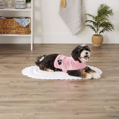 Bone Dry Pet Robe Collection, Embroidered Absorbent Microfiber Bath Robe with Adjustable Closure, for Dogs & Cats, Small, Pink