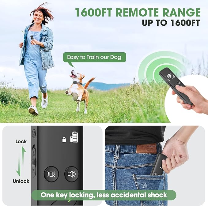 Dog Shock Collar 1600FT, Rechargeable 3 Training