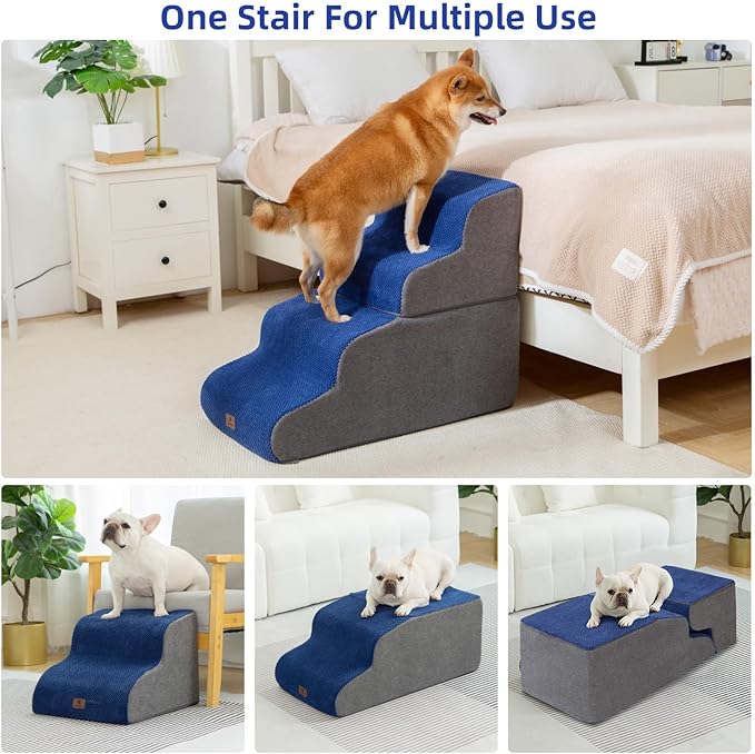Pettycare Dog Stairs Ramp for High Beds and Couch 4 Steps,Navy