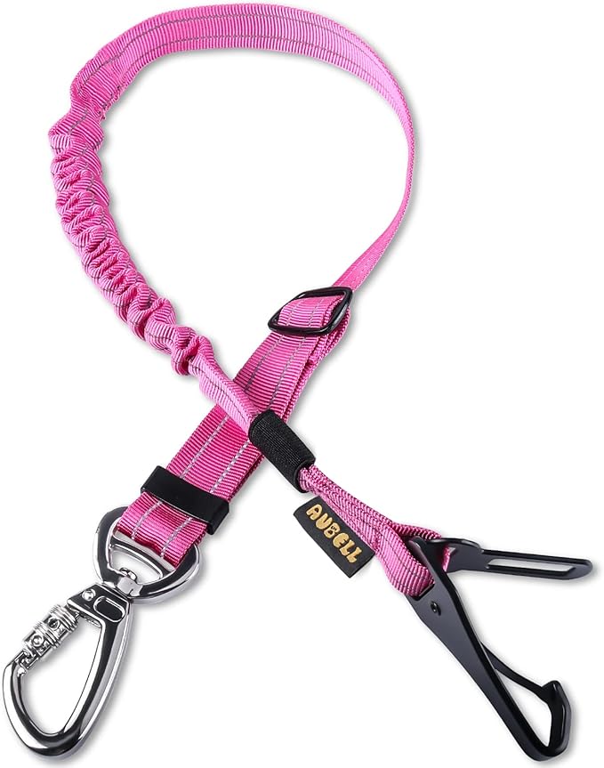 AUBELL Dog Seatbelt, Updated 3-in-1 Pet Car Seat Belt for Dogs, Bungee Dog Car Tether with Clip Hook Latch & Buckle, Heavy Duty Dog Car Harness with Swivel Aluminum Carabiner,Hotpink