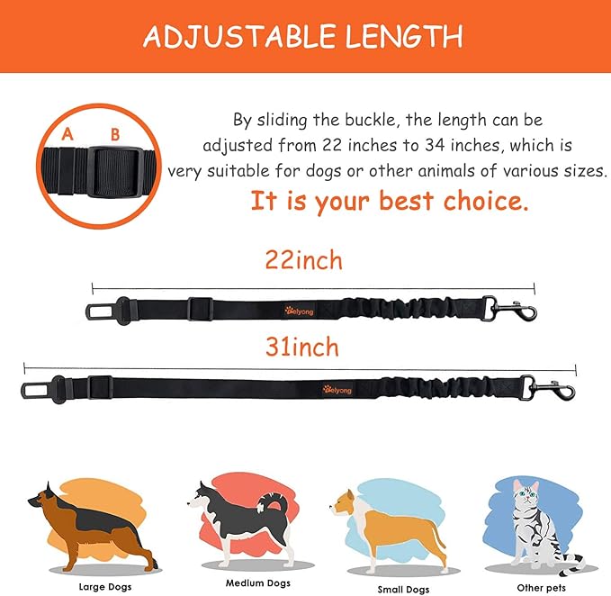 Dog Seatbelt, Ajustable Dog Car Harness Strap, Stretchy Pawsafe Pet Dog Seat Belt (2+1Packs)