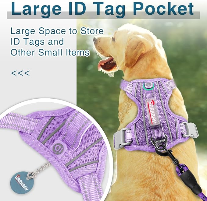 BARKBAY Dog Harness No Pull with ID Tag Pocket - Heavy Duty, Reflective, Easy Control for Large Dogs (Violet Purple,L)