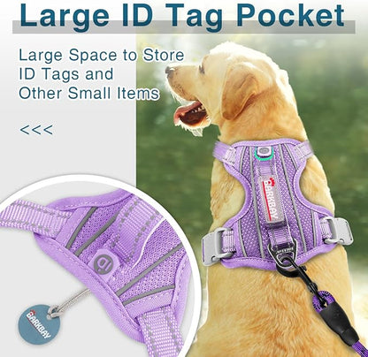 BARKBAY Dog Harness No Pull with ID Tag Pocket - Heavy Duty, Reflective, Easy Control for Large Dogs (Violet Purple,L)