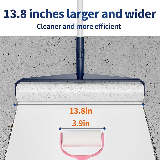 13.8in Large Size Lint Rollers for Pet Hair Extra Sticky 51.2in Long Handle Giant Big Hair Picker Upper from Sticky Mop for Cleaning Pet Dog Cat Hair Animal Fur Removal Roller Couch Bed Sheet Carpet