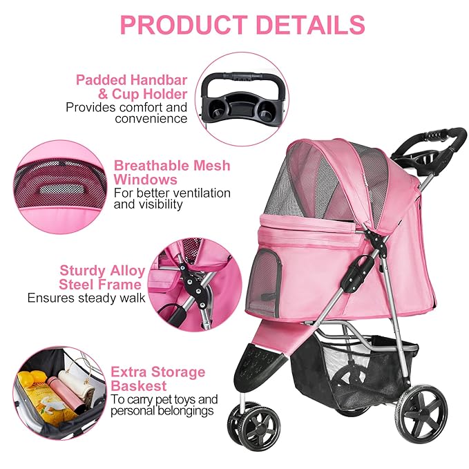 Dog Stroller for Small Dogs 3 Wheels,