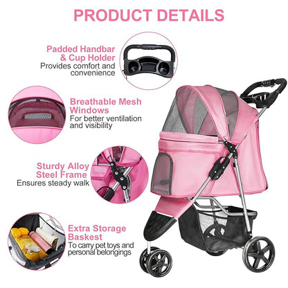 Dog Stroller for Small Dogs 3 Wheels,