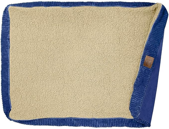 Floppy Dawg Large Dog Bed Replacement Cover. Removable and Machine Washable Cover for Mattress and Rectangular Pillow Beds. 40L x 28W. Blue with Beige Top.