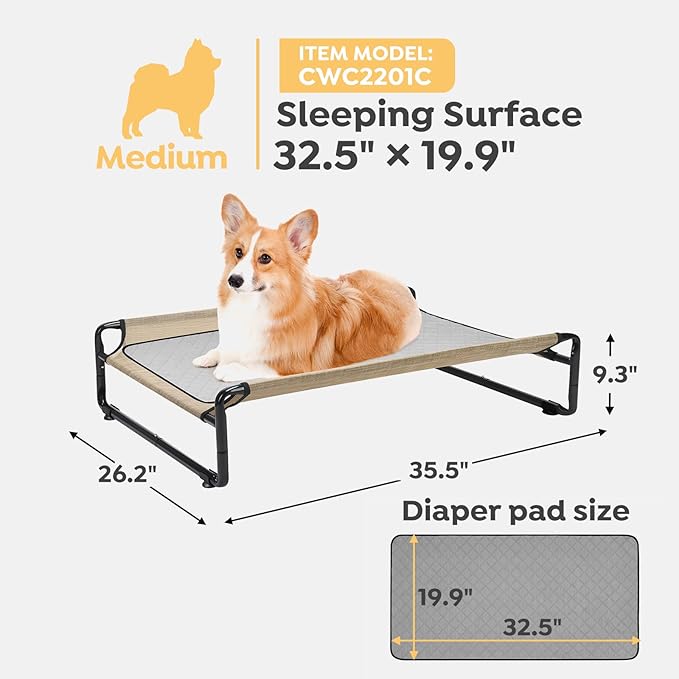Veehoo Elevated Dog Bed with Washable Dog Pee Pads 100% Waterproof CWC2201CCP