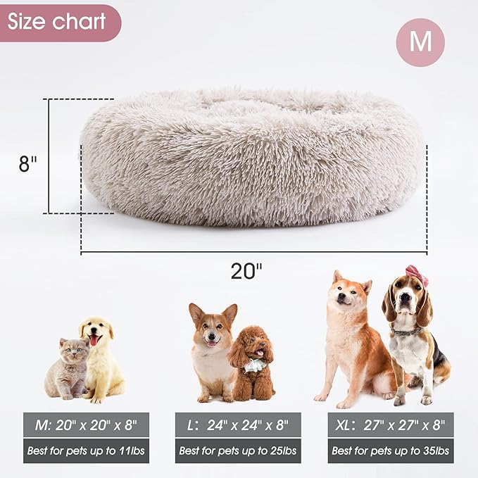 WESTERN HOME WH Calming Dog & Cat Bed, Anti-Anxiety Donut Cuddler Warming Cozy Soft Round Bed, Fluffy Faux Fur Plush Cushion Bed for Small Medium Dogs and Cats (20"/24"/27"/30")