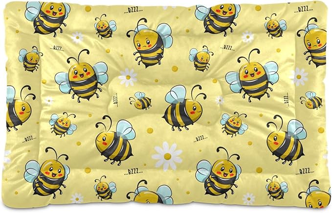 Cute Honey Bee Cartoon Pet Bed Pad Soft Dog Bed Mat with Anti-Slip Bottom