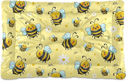 Cute Honey Bee Cartoon Pet Bed Pad Soft Dog Bed Mat with Anti-Slip Bottom 36'' x 24''