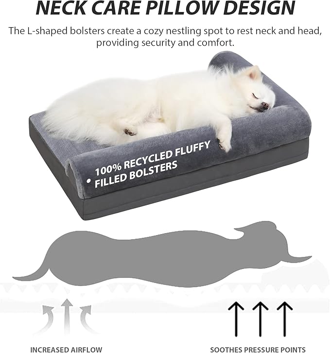 KSIIA Orthopedic Dog Bed Waterproof Dog Beds for Medium Dogs Flannel Bolster Dog Couch Bed with Egg Crate Foam Removable Washable Cover & Nonskid Bottom 30 x 20 Inch,