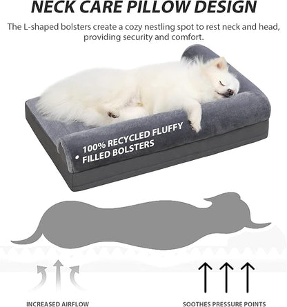 KSIIA Orthopedic Dog Bed Waterproof Dog Beds for Medium Dogs Flannel Bolster Dog Couch Bed with Egg Crate Foam Removable Washable Cover & Nonskid Bottom 30 x 20 Inch,