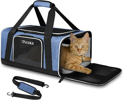 Petskd Pet Carrier 17x12x8.5 JetBlue Allegiant Airline Approved,Pet Travel Carrier Bag for Small Cats and Dogs, Soft Dog Carrier for 1-13 LBS Pets,Dog Cat Carrier with Safety Lock Zipper(Blue)