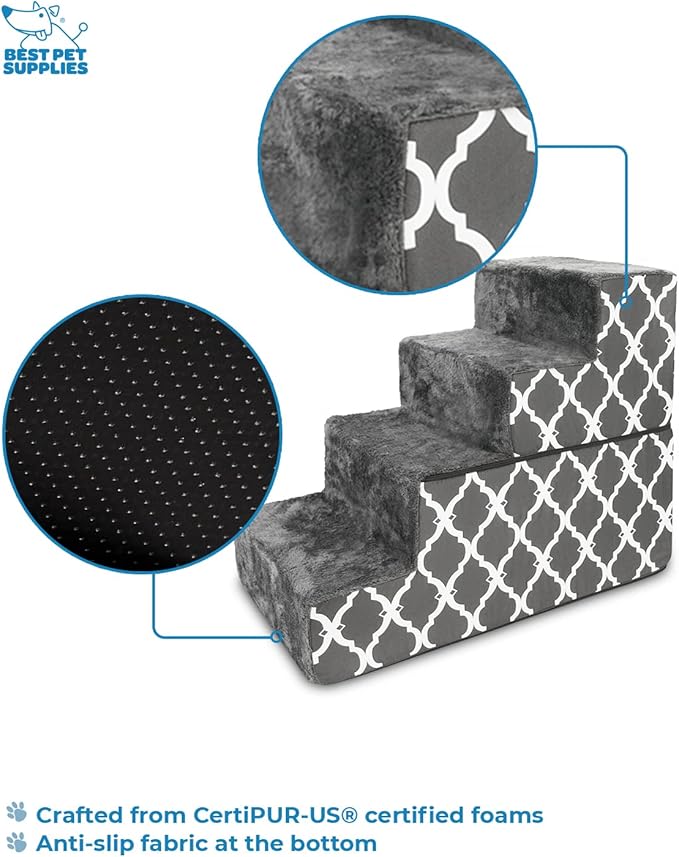 Best Pet Supplies Foldable Foam Pet Steps for Small Dogs and Cats 4-Step (H: 22")