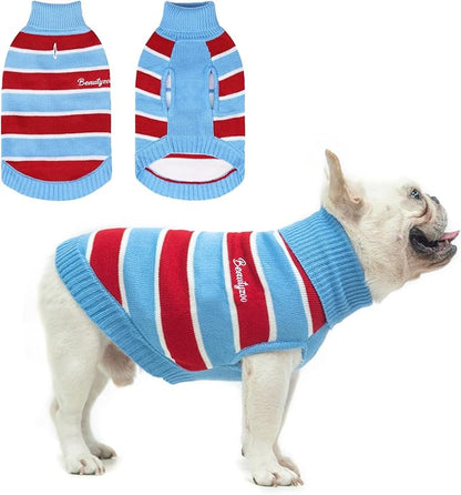 BEAUTYZOO Small Dog Sweater- Striped Pet Sweaters for Spring Summer Dog Clothes, Turtleneck Pullover Knitwear for Small Medium Large Dogs, Warm Coat Easter Outfit for Chihuahua Puppy Cat Boys Girls