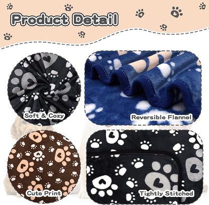 1 Pack 3 Dog Blankets for Small Dogs, Soft Fleece Dog Blanket Fluffy Pet Blanket Warm Sleep Mat Cute Paw Print Puppy Cat Blanket, Flannel Throw for Washable Dog Bed, Blanket for Dogs, 30"X20"