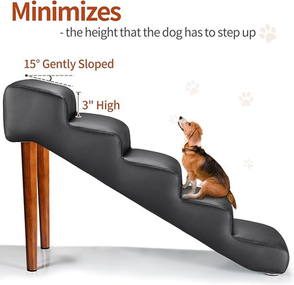 Senneny Black Faux Leather Dog Stairs 150 lbs, 5 Step
