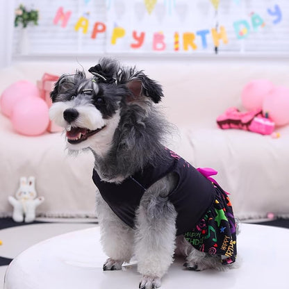 CuteBone Birthday Dog Dresses Velvet Holiday Small Dogs Clothes Onesie Pet Apparel Girl Puppy Skirt with Bow Hair Rope CVA50S-D