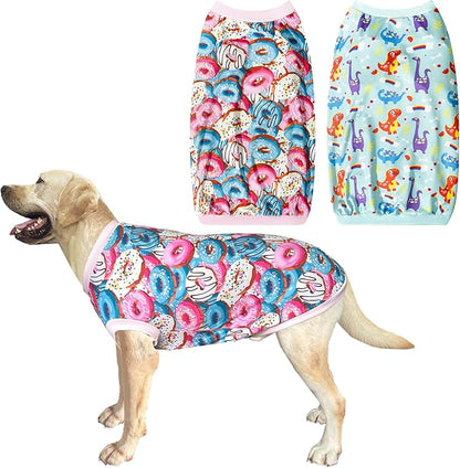 2 Pack Dinosaur+Colorful Doughnut Cute Prints Dog Vest T-Shirt for Large Dog (3XL,DinosaurDoughnut)