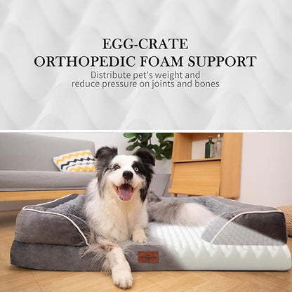 XXL Orthopedic Dog Bed for Extra Large Dogs, Waterproof Orthopedic Foam Dog Beds, Washable Dog Sofa Bed with Removable Cover & Non-Slip Bottom(XX-Large,Grey)