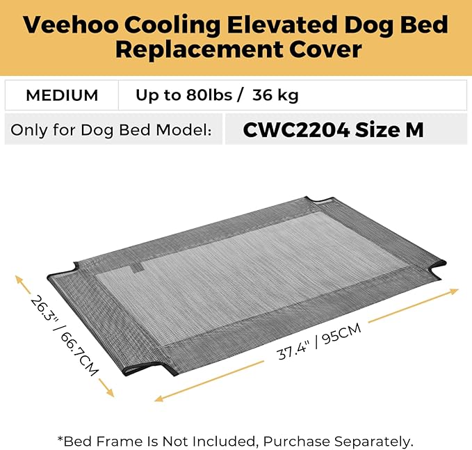 Veehoo Dog Bed Replacement Cover for CWC2204, Size M, Black Silver