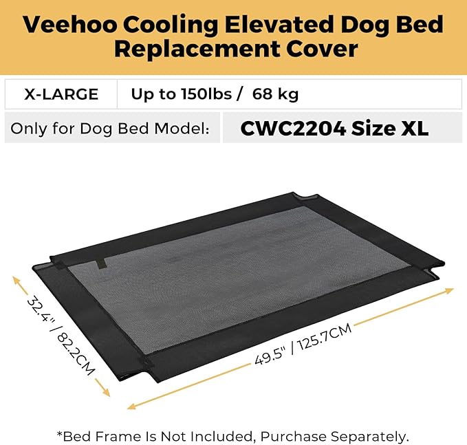 Veehoo Dog Bed Replacement Cover for CWC2204, Size XL, Black