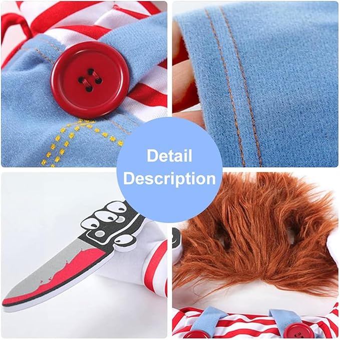 Dog Halloween Costumes, Deadly Doll Dog Costume,Chucky Dog Costume with Knife for Pets, Funny Dog Costumes Halloween for Large Dogs [L]