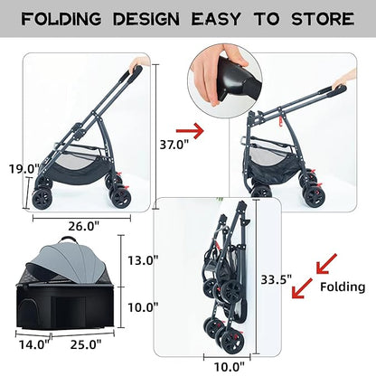 Pet Stroller 3-in-1 Multifunction Stroller,4 Wheels