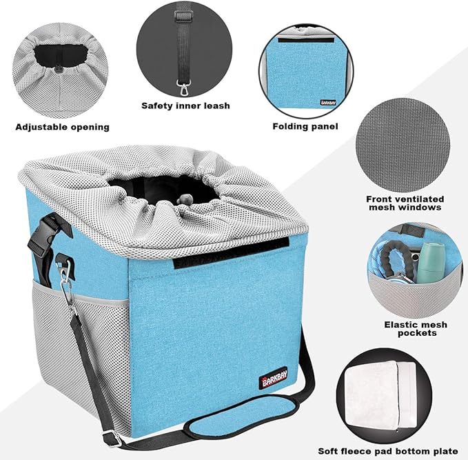 Pet Carrier Bicycle Basket Bag Pet Carrier/Booster Backpack for Dogs and Cats with Big Side Pockets,Comfy & Padded Shoulder Strap,Travel with Your Pet Safety（Blue）