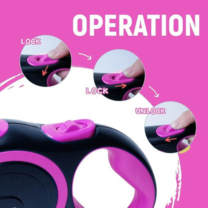 26 FT Retractable Dog Leash with No Tangle 110lbs, One-Handed